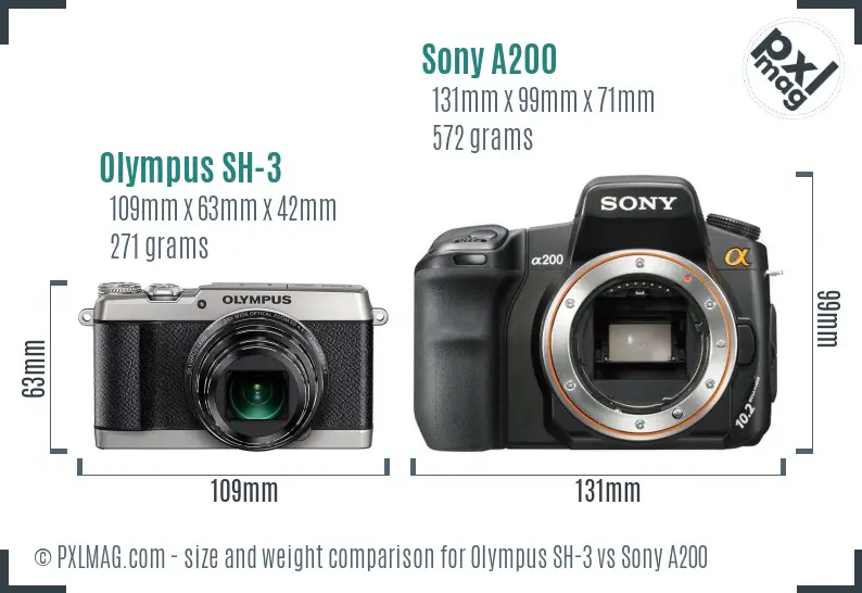 Olympus SH-3 vs Sony A200 size comparison
