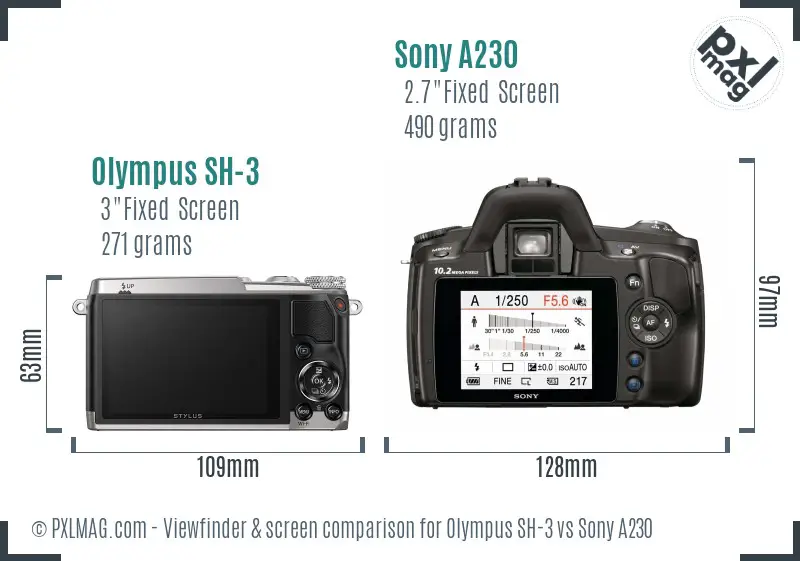 Olympus SH-3 vs Sony A230 Screen and Viewfinder comparison