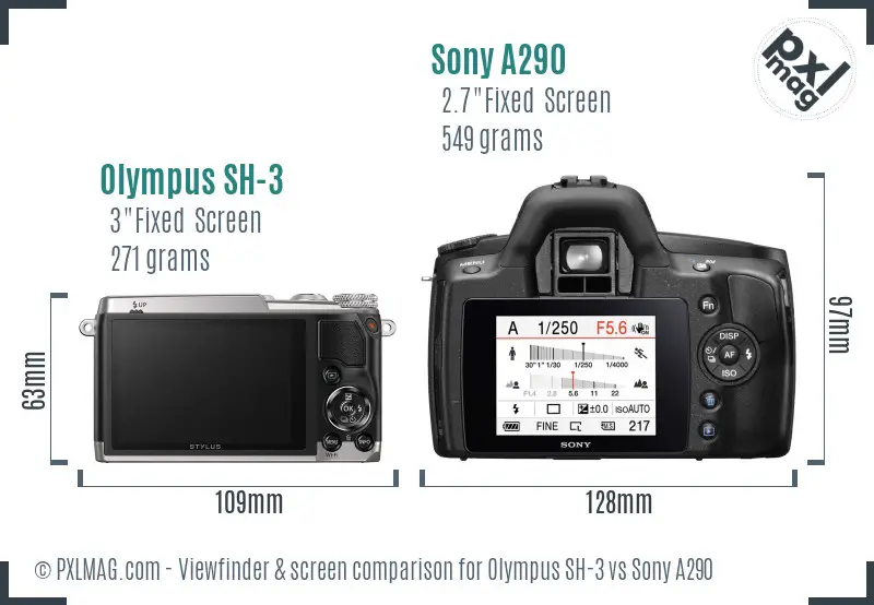 Olympus SH-3 vs Sony A290 Screen and Viewfinder comparison