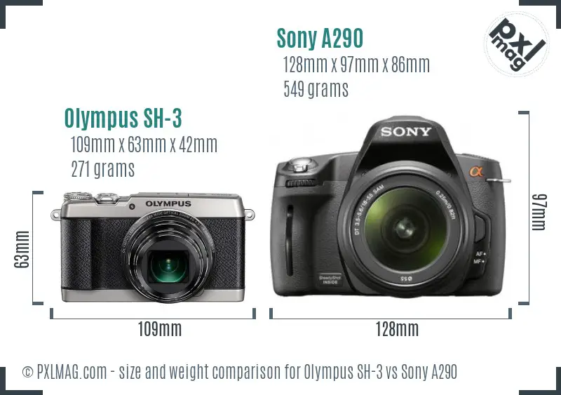 Olympus SH-3 vs Sony A290 size comparison