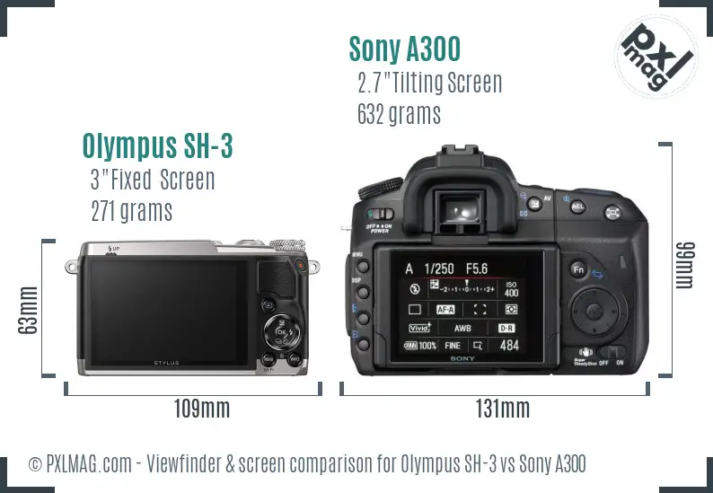 Olympus SH-3 vs Sony A300 Screen and Viewfinder comparison