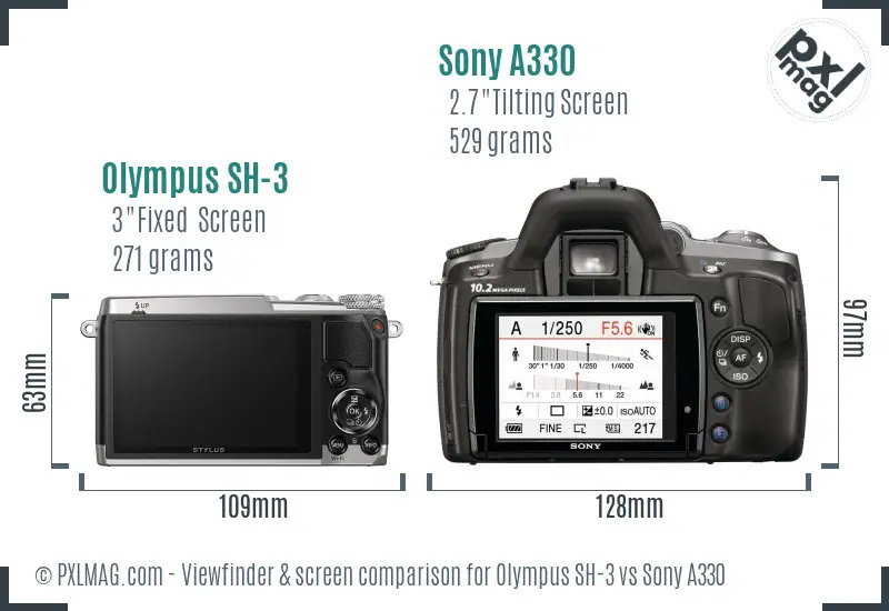 Olympus SH-3 vs Sony A330 Screen and Viewfinder comparison