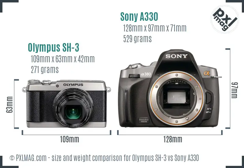 Olympus SH-3 vs Sony A330 size comparison