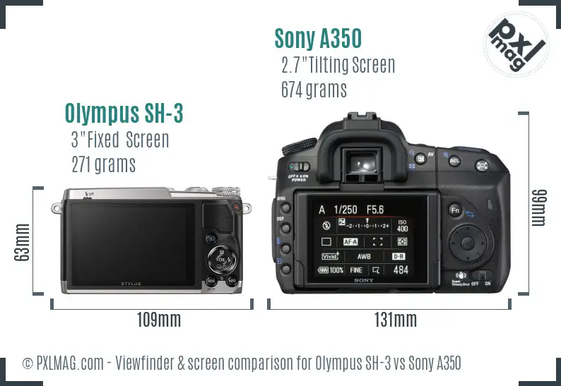 Olympus SH-3 vs Sony A350 Screen and Viewfinder comparison