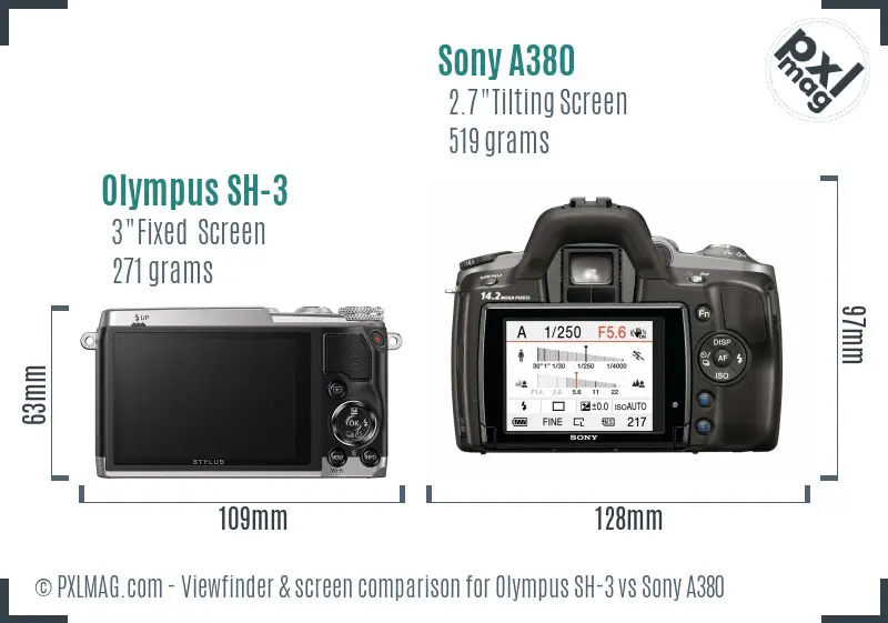 Olympus SH-3 vs Sony A380 Screen and Viewfinder comparison