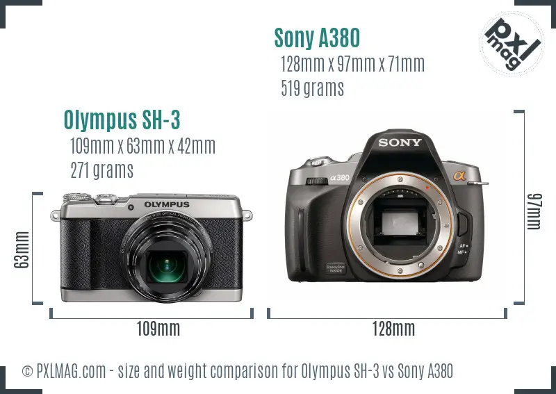 Olympus SH-3 vs Sony A380 size comparison