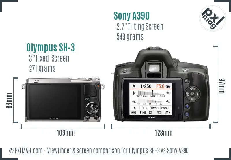 Olympus SH-3 vs Sony A390 Screen and Viewfinder comparison