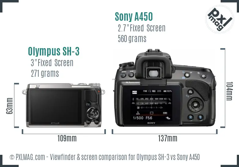 Olympus SH-3 vs Sony A450 Screen and Viewfinder comparison