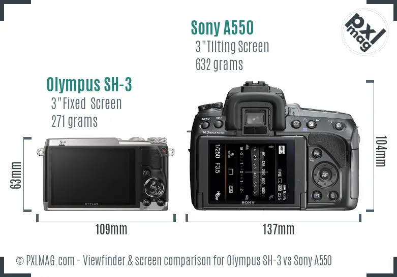 Olympus SH-3 vs Sony A550 Screen and Viewfinder comparison