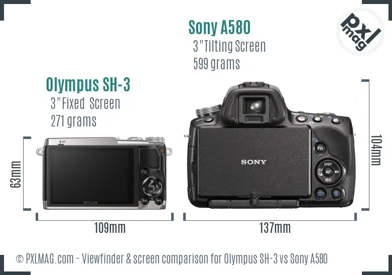 Olympus SH-3 vs Sony A580 Screen and Viewfinder comparison