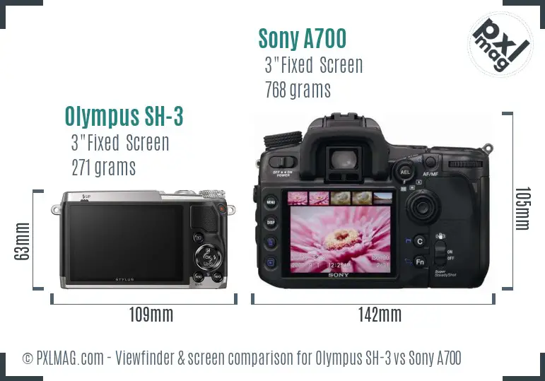 Olympus SH-3 vs Sony A700 Screen and Viewfinder comparison