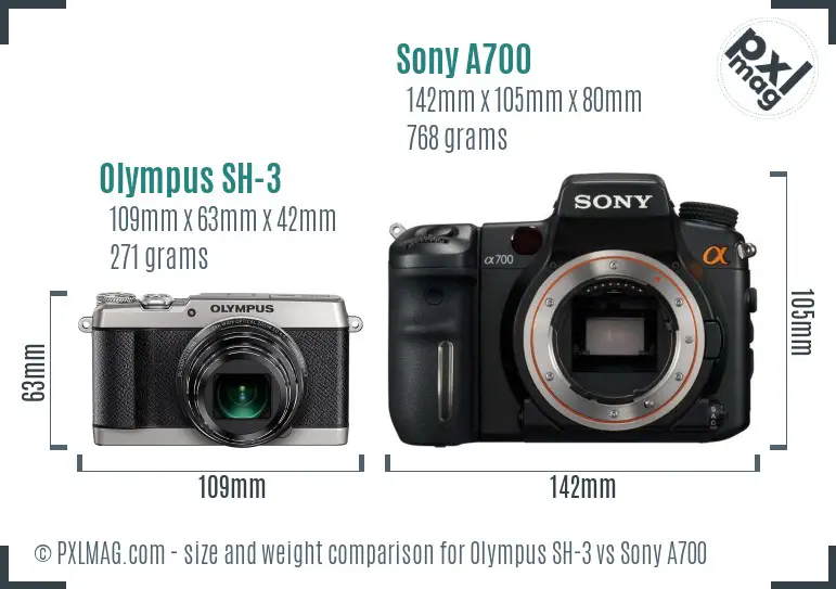 Olympus SH-3 vs Sony A700 size comparison