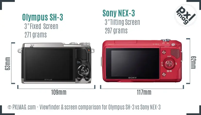 Olympus SH-3 vs Sony NEX-3 Screen and Viewfinder comparison