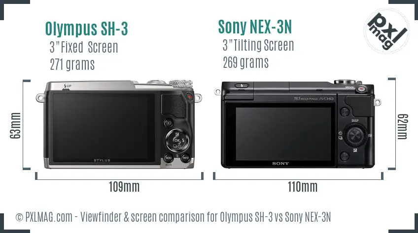 Olympus SH-3 vs Sony NEX-3N Screen and Viewfinder comparison