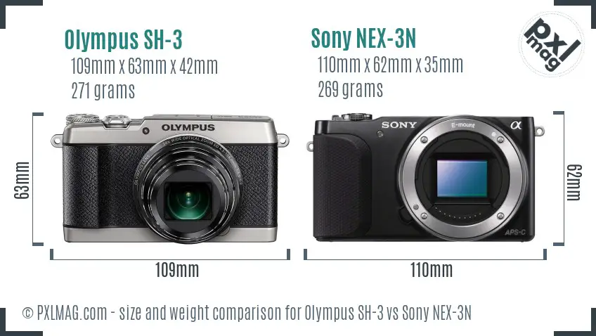 Olympus SH-3 vs Sony NEX-3N size comparison