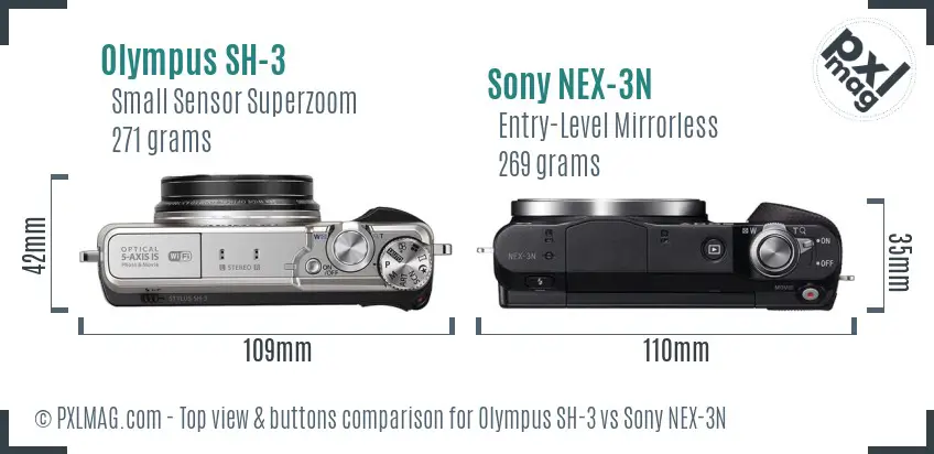 Olympus SH-3 vs Sony NEX-3N top view buttons comparison