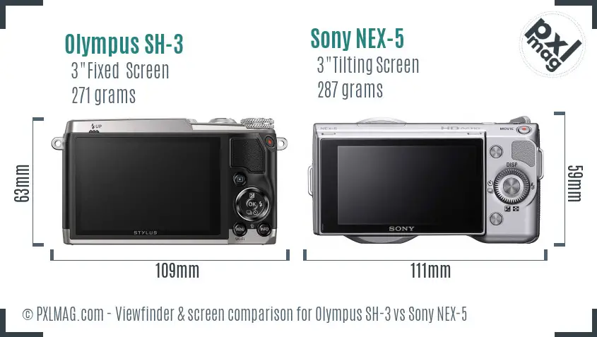 Olympus SH-3 vs Sony NEX-5 Screen and Viewfinder comparison