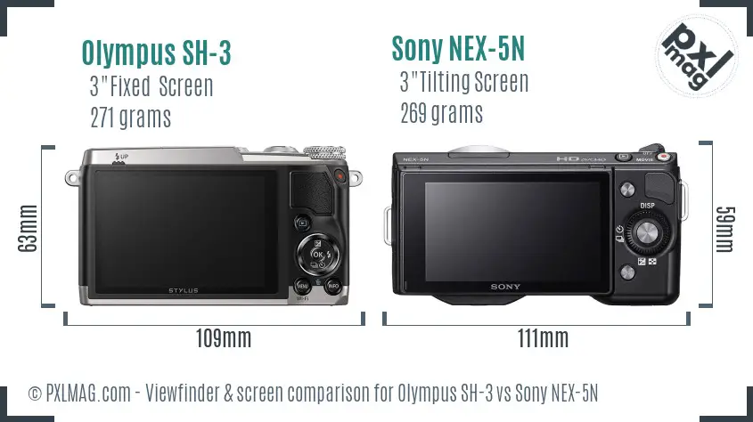 Olympus SH-3 vs Sony NEX-5N Screen and Viewfinder comparison