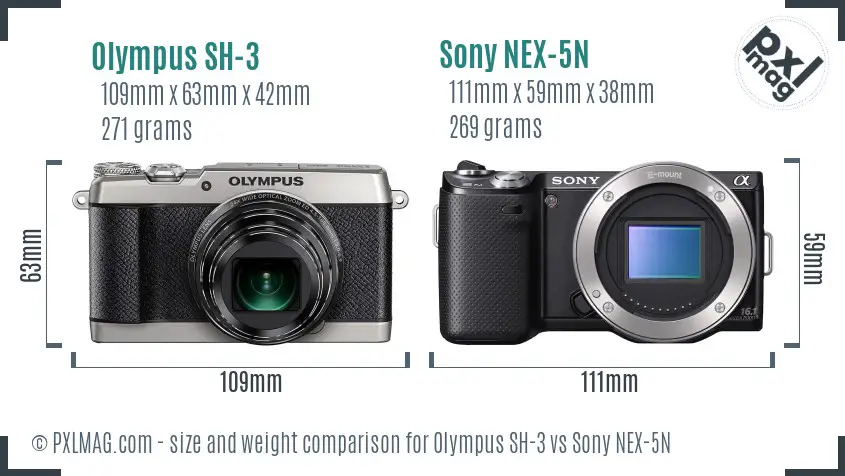 Olympus SH-3 vs Sony NEX-5N size comparison