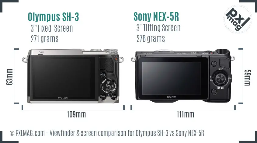 Olympus SH-3 vs Sony NEX-5R Screen and Viewfinder comparison
