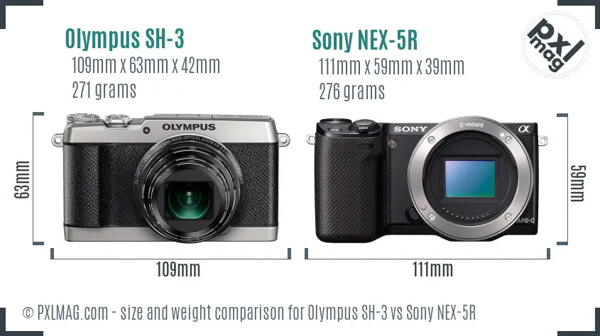 Olympus SH-3 vs Sony NEX-5R size comparison