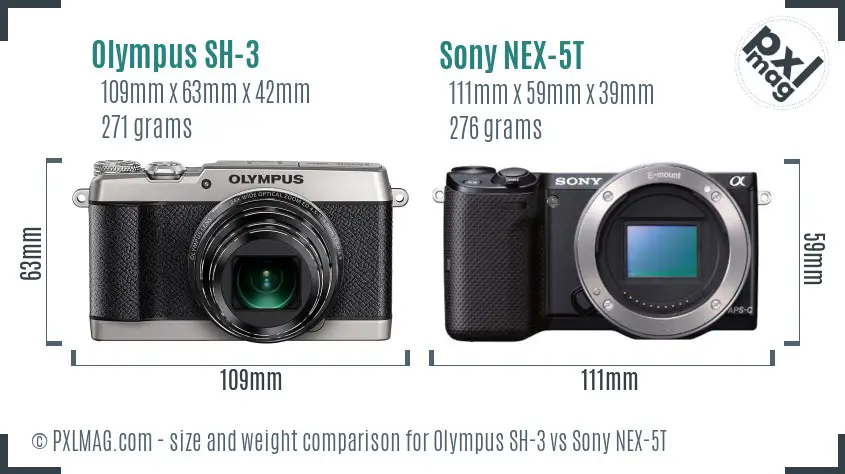 Olympus SH-3 vs Sony NEX-5T size comparison