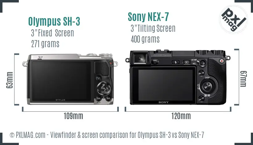 Olympus SH-3 vs Sony NEX-7 Screen and Viewfinder comparison