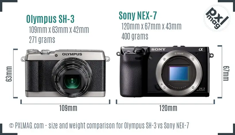 Olympus SH-3 vs Sony NEX-7 size comparison