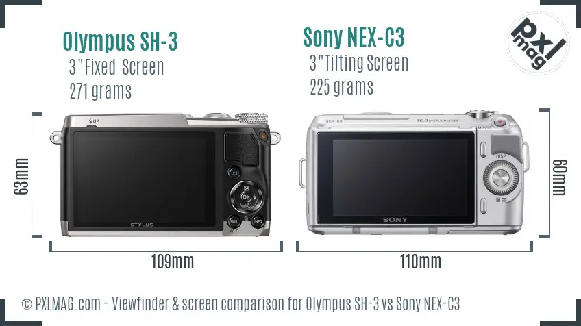 Olympus SH-3 vs Sony NEX-C3 Screen and Viewfinder comparison