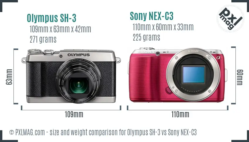 Olympus SH-3 vs Sony NEX-C3 size comparison