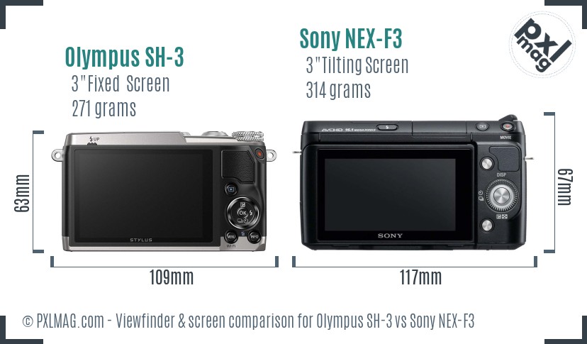 Olympus SH-3 vs Sony NEX-F3 Screen and Viewfinder comparison