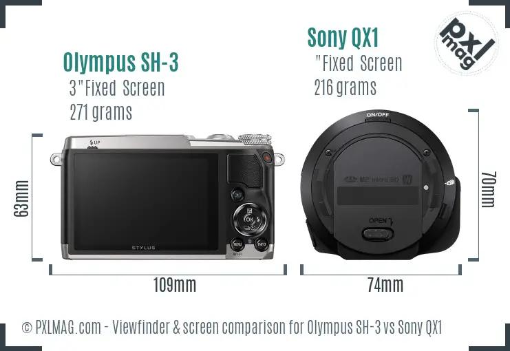 Olympus SH-3 vs Sony QX1 Screen and Viewfinder comparison