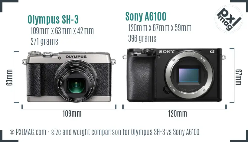 Olympus SH-3 vs Sony A6100 size comparison Olympus SH-3 vs Sony A6100 size comparison