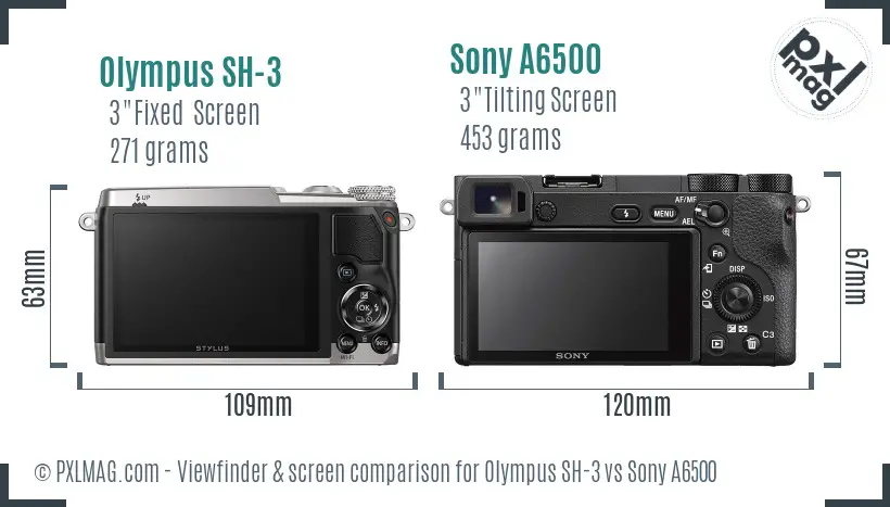 Olympus SH-3 vs Sony A6500 Screen and Viewfinder comparison