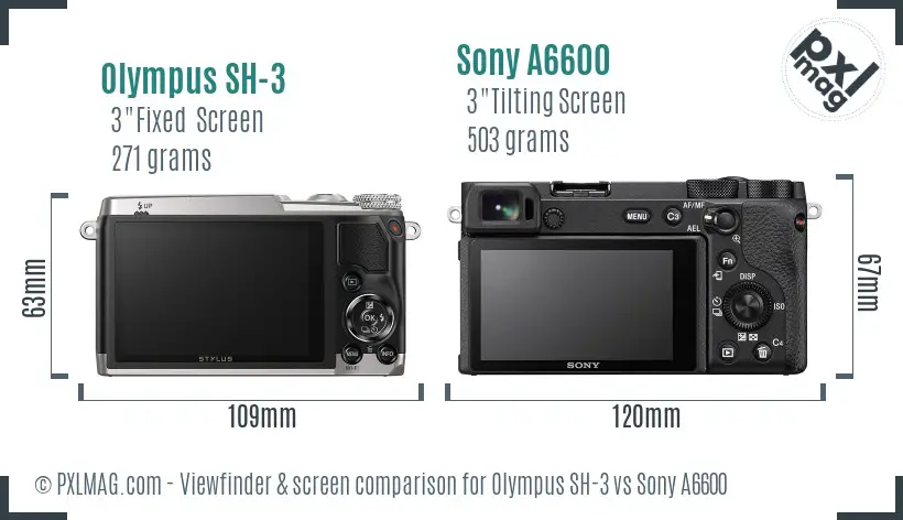Olympus SH-3 vs Sony A6600 Screen and Viewfinder comparison