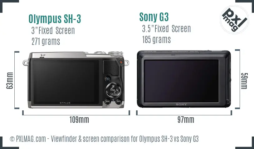 Olympus SH-3 vs Sony G3 Screen and Viewfinder comparison