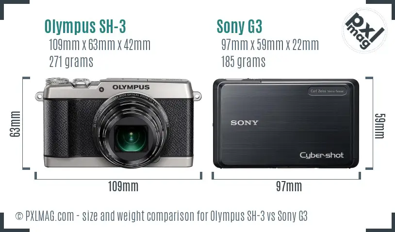 Olympus SH-3 vs Sony G3 size comparison