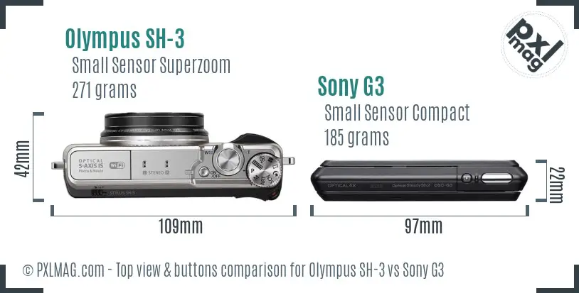 Olympus SH-3 vs Sony G3 top view buttons comparison