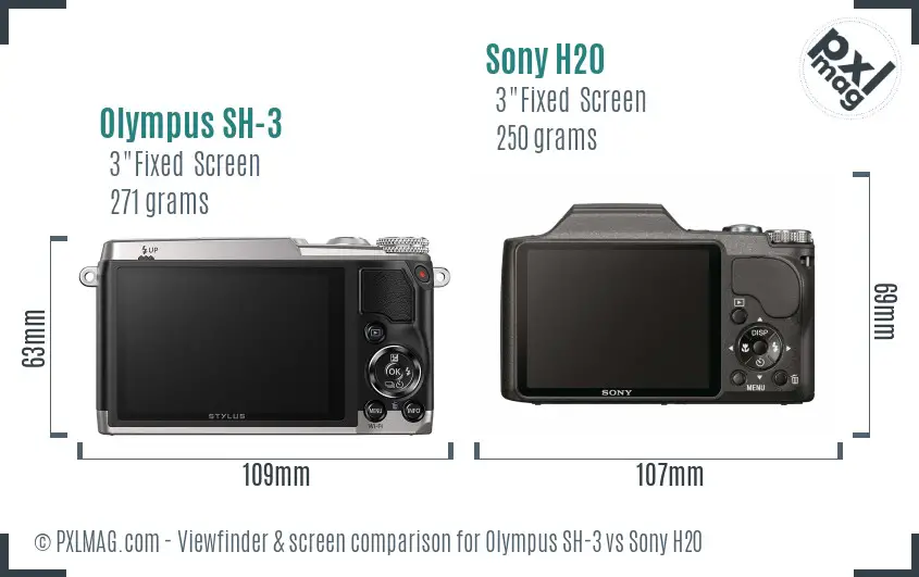 Olympus SH-3 vs Sony H20 Screen and Viewfinder comparison