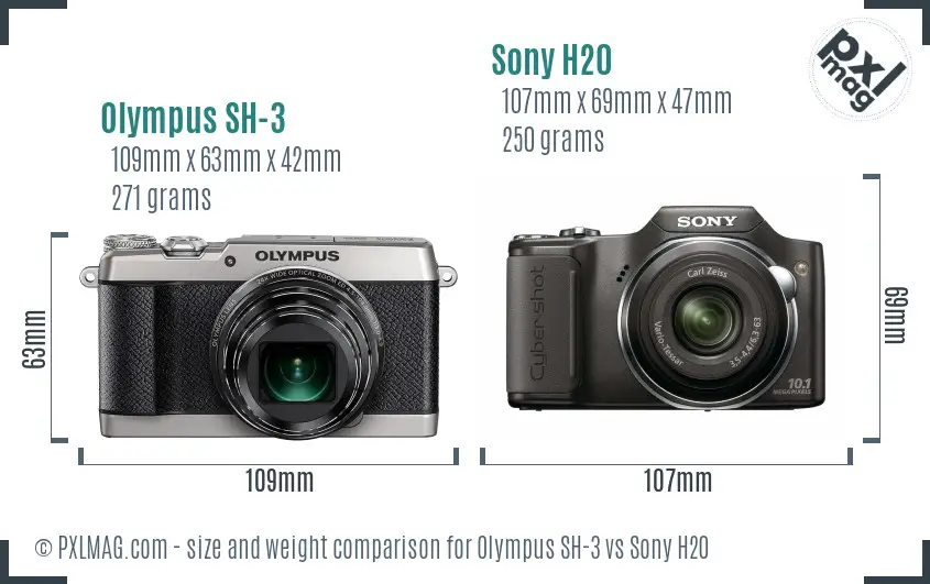 Olympus SH-3 vs Sony H20 size comparison