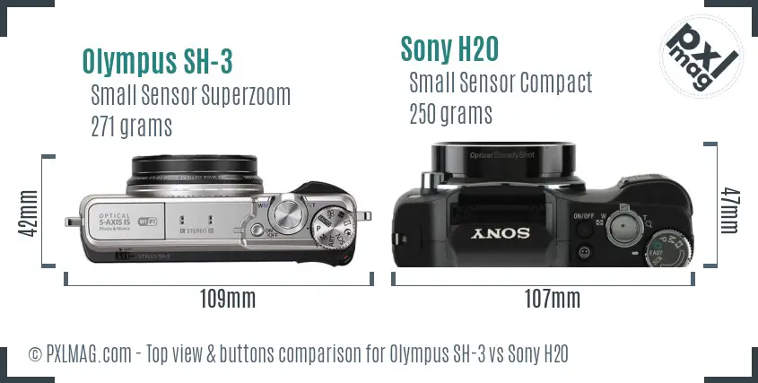 Olympus SH-3 vs Sony H20 top view buttons comparison