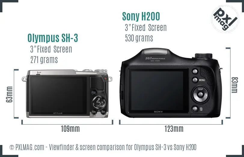 Olympus SH-3 vs Sony H200 Screen and Viewfinder comparison