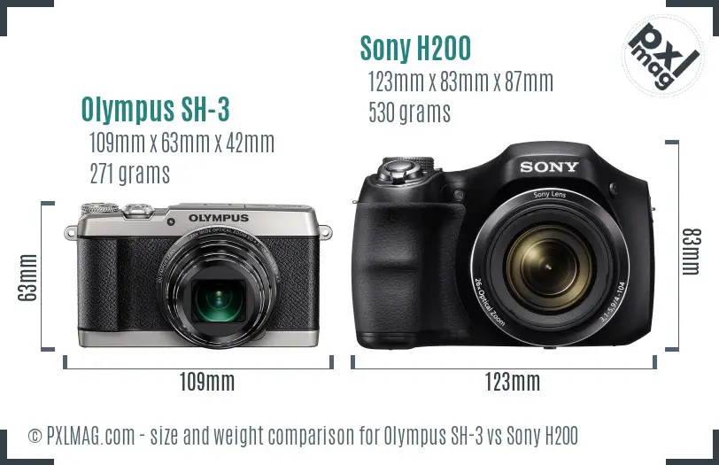 Olympus SH-3 vs Sony H200 size comparison