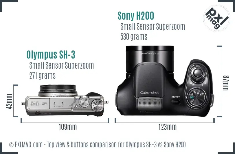 Olympus SH-3 vs Sony H200 top view buttons comparison