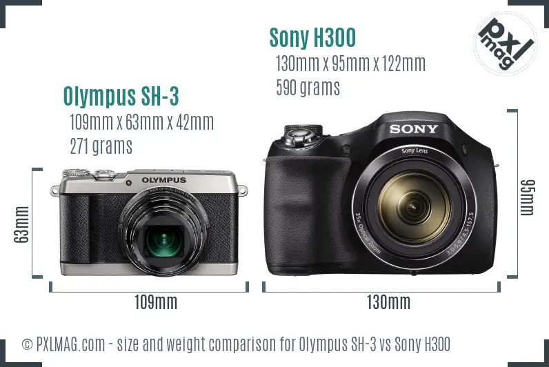 Olympus SH-3 vs Sony H300 size comparison
