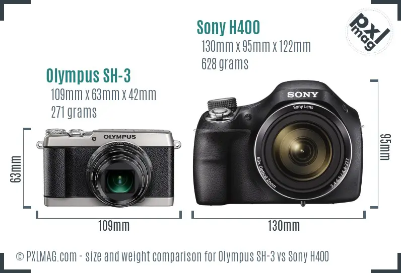 Olympus SH-3 vs Sony H400 size comparison