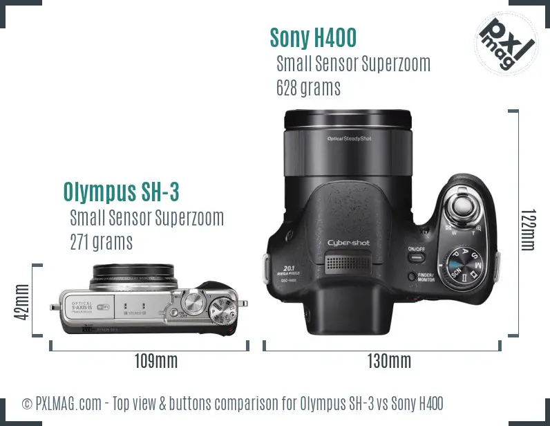 Olympus SH-3 vs Sony H400 top view buttons comparison