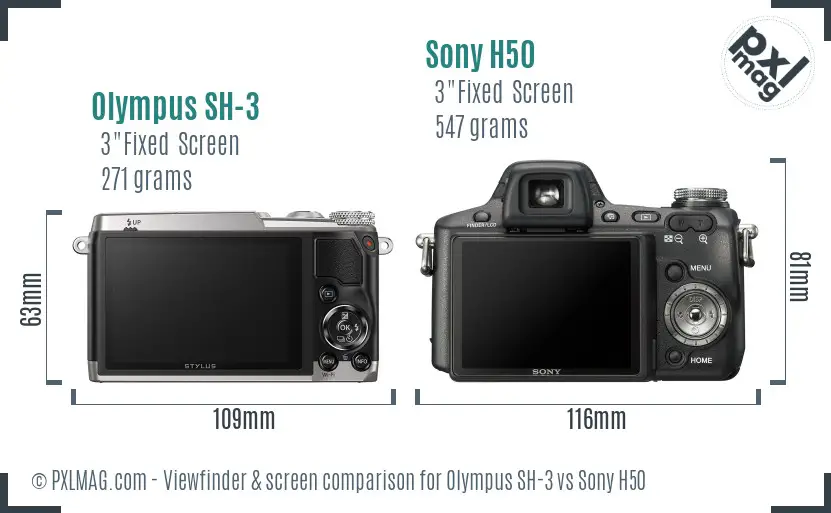Olympus SH-3 vs Sony H50 Screen and Viewfinder comparison