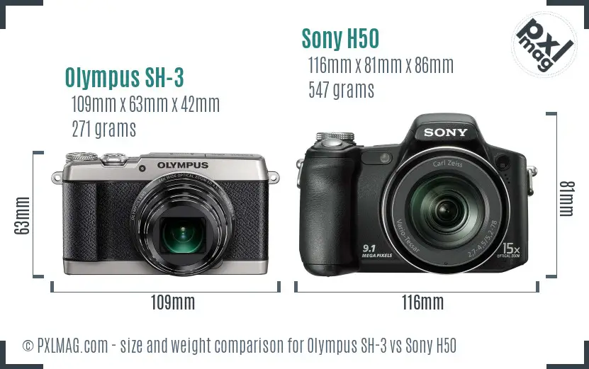 Olympus SH-3 vs Sony H50 size comparison