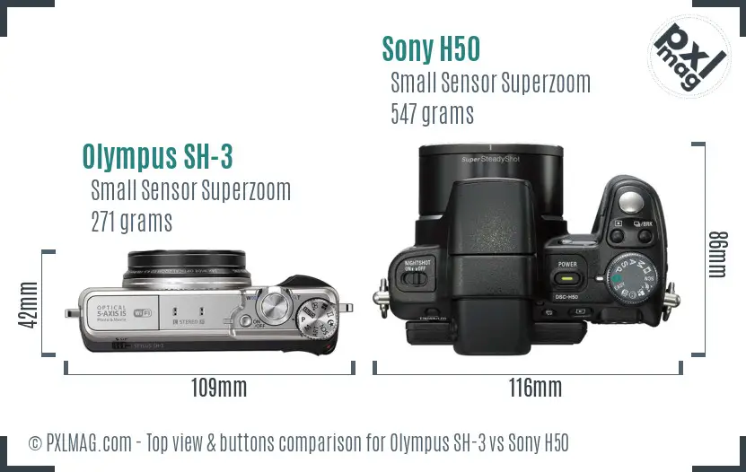 Olympus SH-3 vs Sony H50 top view buttons comparison